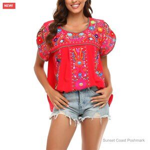 Women's 100% Cotton Embroidered Bohemian Tunic Top